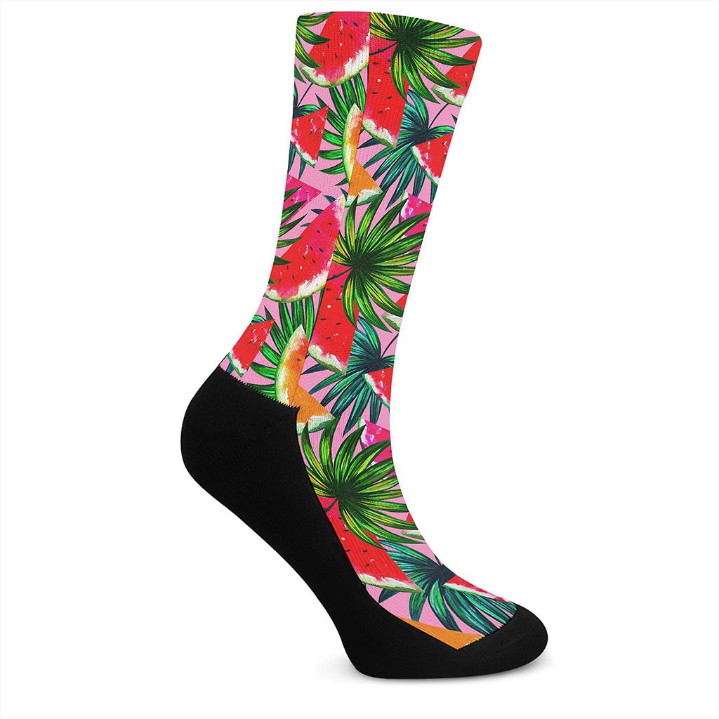 Colorful Leaf Watermelon Pattern Print Crew Socks