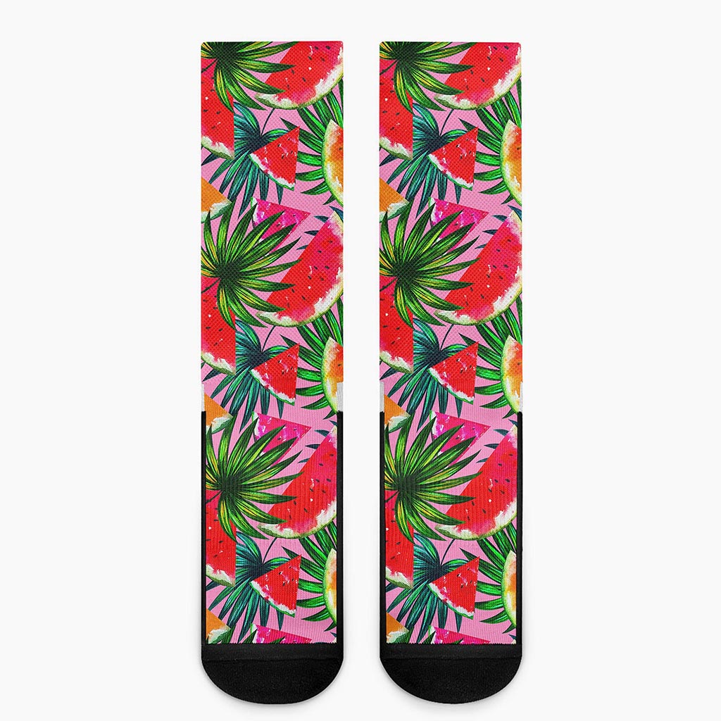 Colorful Leaf Watermelon Pattern Print Crew Socks