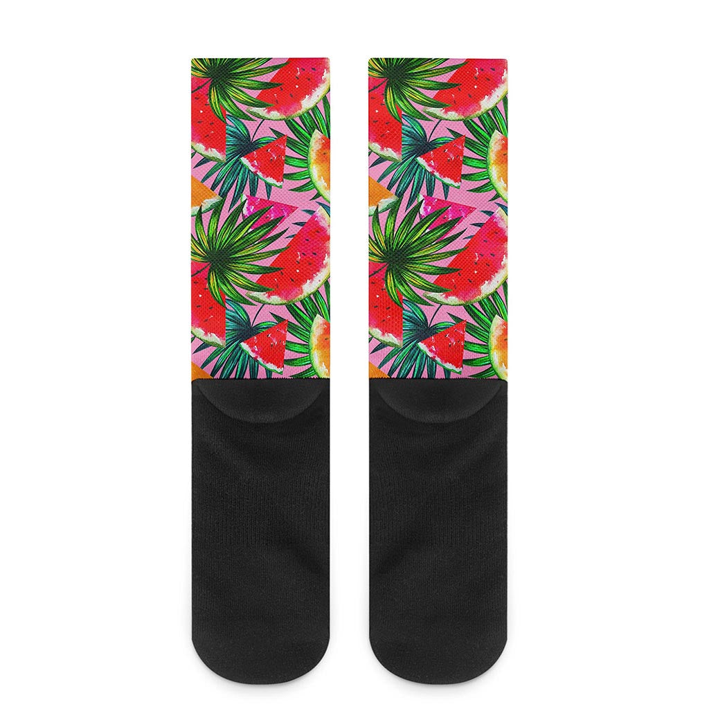 Colorful Leaf Watermelon Pattern Print Crew Socks