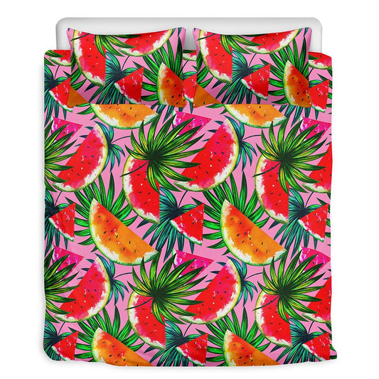 Colorful Leaf Watermelon Pattern Print Duvet Cover Bedding Set