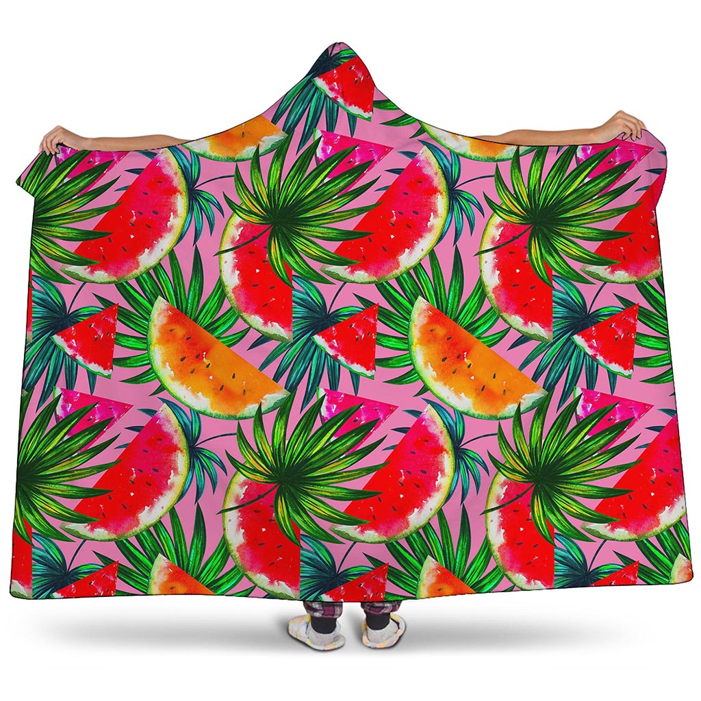Colorful Leaf Watermelon Pattern Print Hooded Blanket