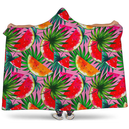 Colorful Leaf Watermelon Pattern Print Hooded Blanket
