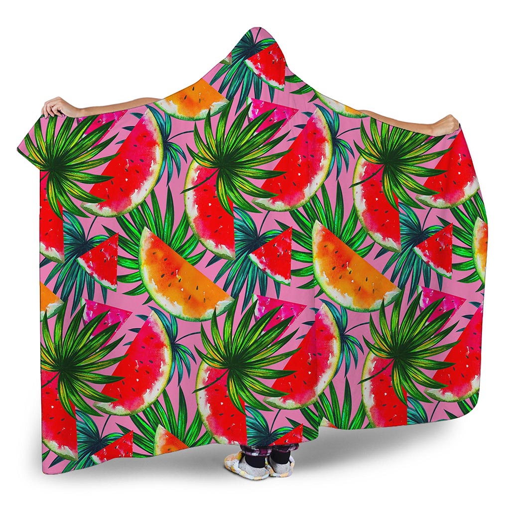 Colorful Leaf Watermelon Pattern Print Hooded Blanket