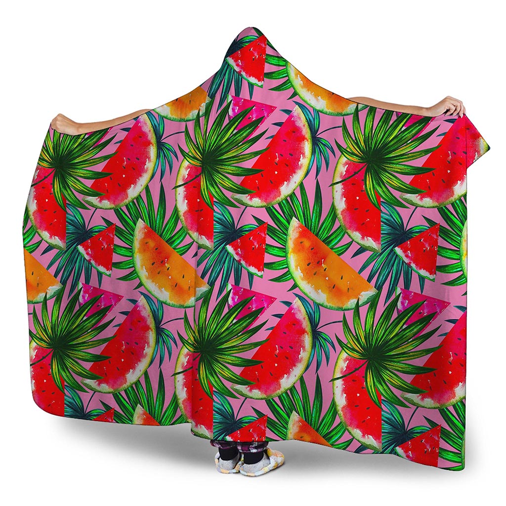 Colorful Leaf Watermelon Pattern Print Hooded Blanket
