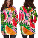 Colorful Leaf Watermelon Pattern Print Hoodie Dress GearFrost