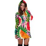 Colorful Leaf Watermelon Pattern Print Hoodie Dress GearFrost