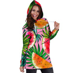 Colorful Leaf Watermelon Pattern Print Hoodie Dress GearFrost