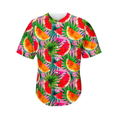 Colorful Leaf Watermelon Pattern Print Men's Baseball Jersey