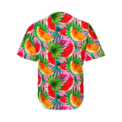 Colorful Leaf Watermelon Pattern Print Men's Baseball Jersey