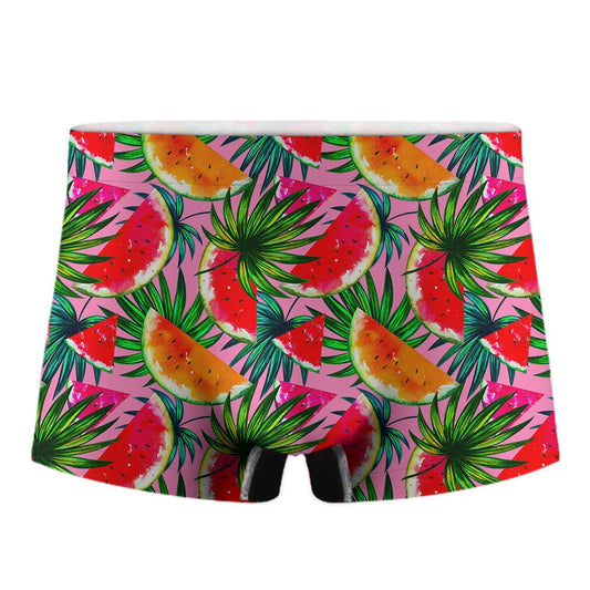 Colorful Leaf Watermelon Pattern Print Men's Boxer Briefs