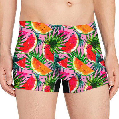 Colorful Leaf Watermelon Pattern Print Men's Boxer Briefs