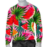 Colorful Leaf Watermelon Pattern Print Men's Crewneck Sweatshirt GearFrost