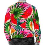 Colorful Leaf Watermelon Pattern Print Men's Crewneck Sweatshirt GearFrost