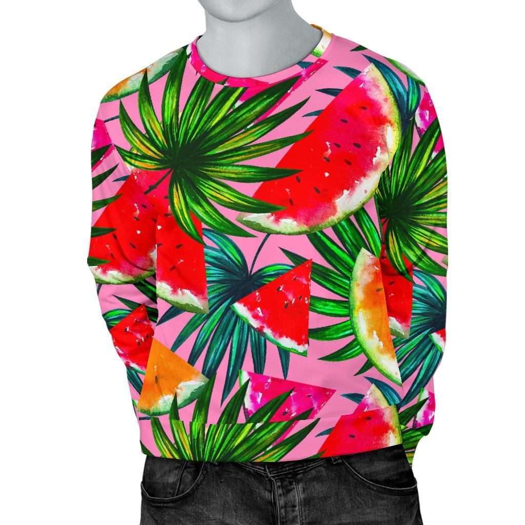 Colorful Leaf Watermelon Pattern Print Men's Crewneck Sweatshirt GearFrost