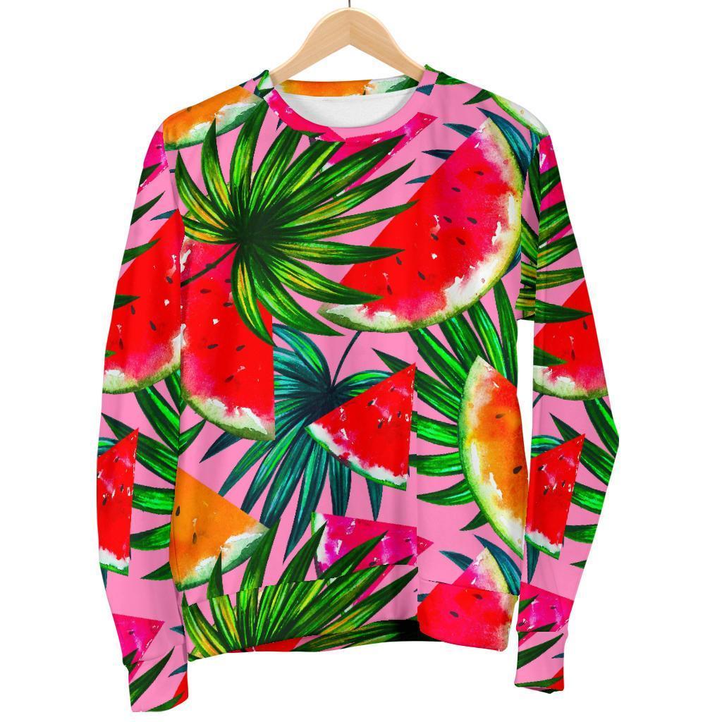 Colorful Leaf Watermelon Pattern Print Men's Crewneck Sweatshirt GearFrost