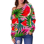 Colorful Leaf Watermelon Pattern Print Off Shoulder Sweatshirt GearFrost