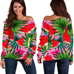 Colorful Leaf Watermelon Pattern Print Off Shoulder Sweatshirt GearFrost