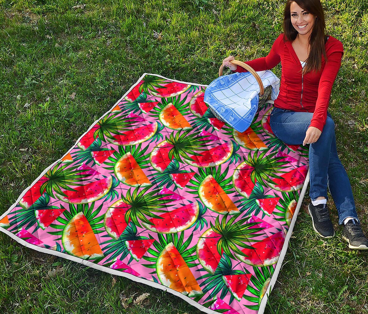 Colorful Leaf Watermelon Pattern Print Quilt