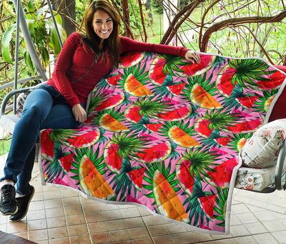 Colorful Leaf Watermelon Pattern Print Quilt