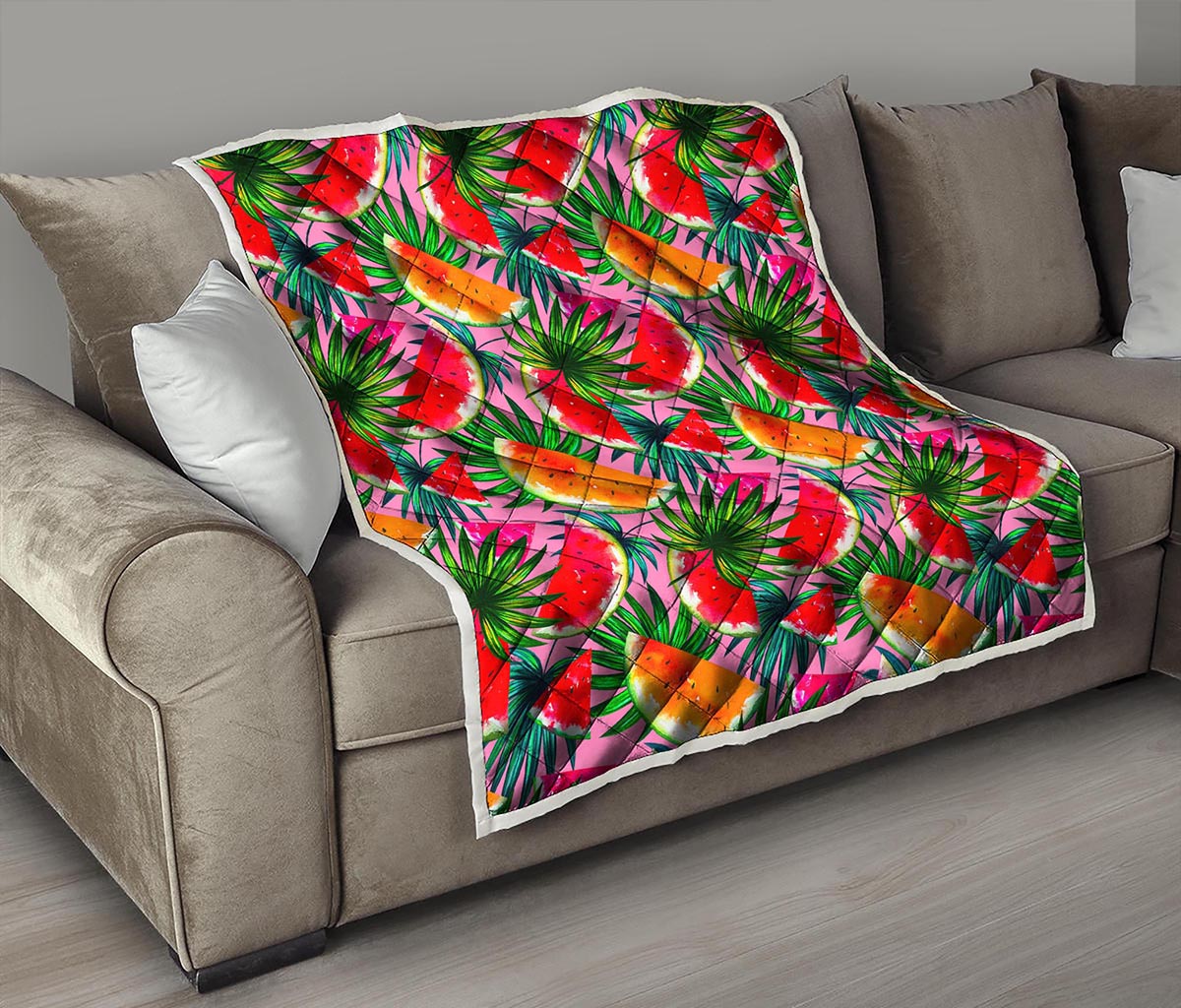 Colorful Leaf Watermelon Pattern Print Quilt