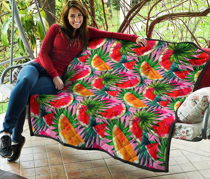 Colorful Leaf Watermelon Pattern Print Quilt