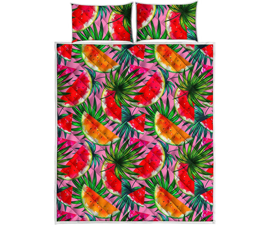 Colorful Leaf Watermelon Pattern Print Quilt Bed Set