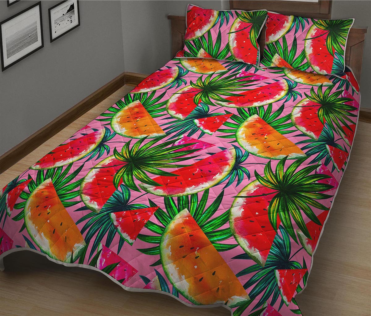 Colorful Leaf Watermelon Pattern Print Quilt Bed Set