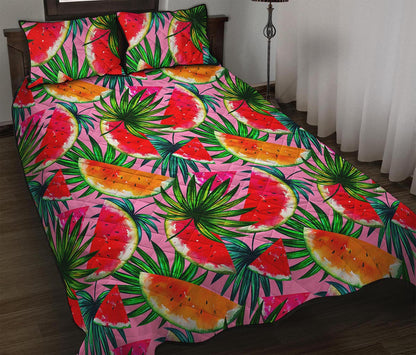 Colorful Leaf Watermelon Pattern Print Quilt Bed Set