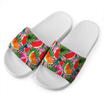 Colorful Leaf Watermelon Pattern Print White Slide Sandals