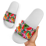Colorful Leaf Watermelon Pattern Print White Slide Sandals