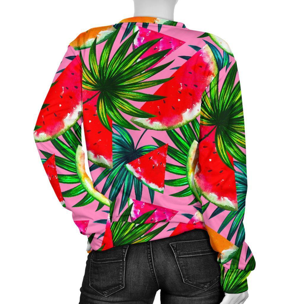 Colorful Leaf Watermelon Pattern Print Women's Crewneck Sweatshirt GearFrost