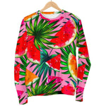 Colorful Leaf Watermelon Pattern Print Women's Crewneck Sweatshirt GearFrost