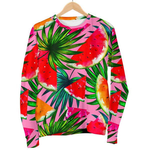 Colorful Leaf Watermelon Pattern Print Women's Crewneck Sweatshirt GearFrost