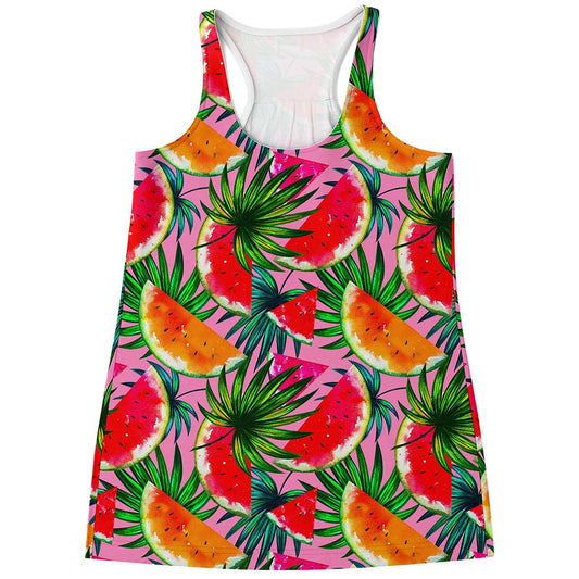 Colorful Leaf Watermelon Pattern Print Women's Racerback Tank Top