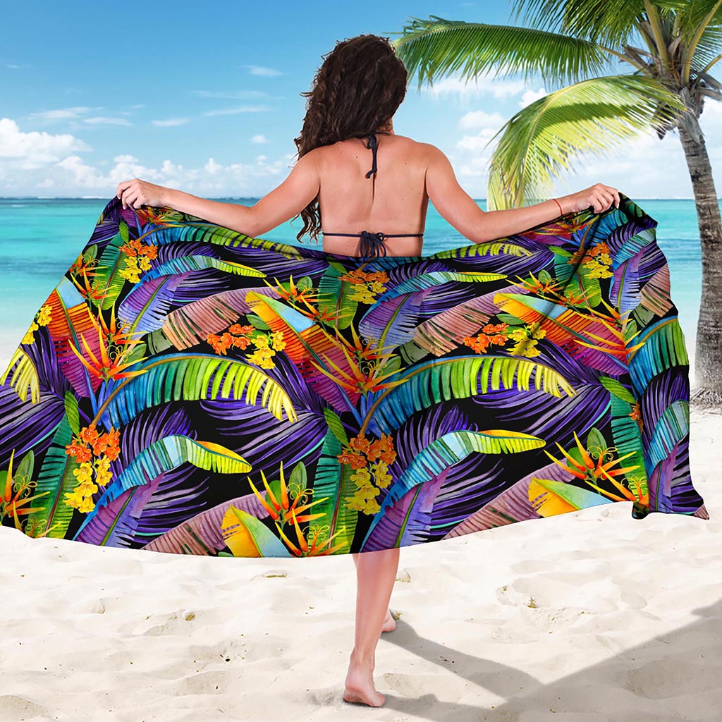 Colorful Leaves Tropical Pattern Print Beach Sarong Wrap