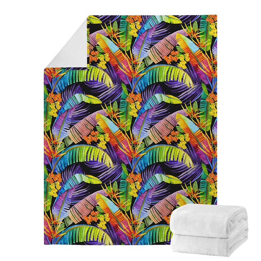 Colorful Leaves Tropical Pattern Print Blanket