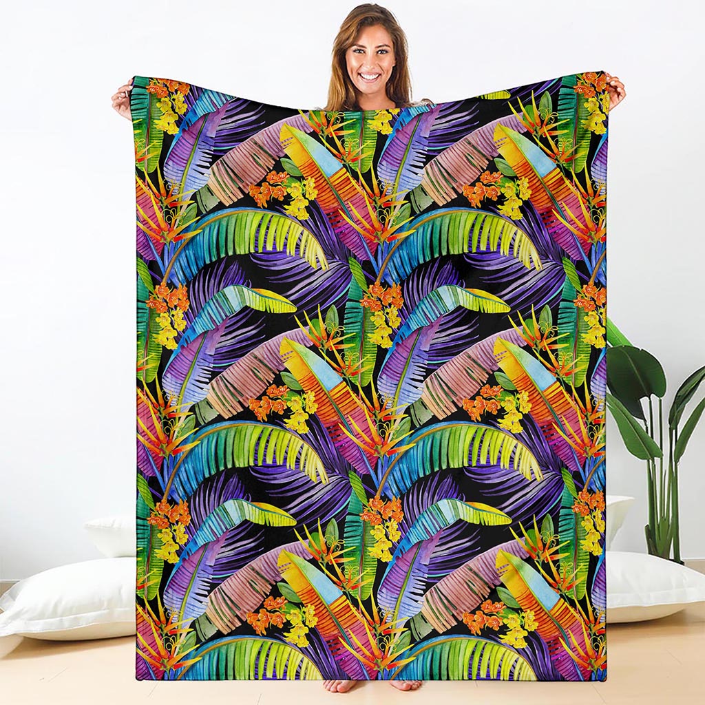 Colorful Leaves Tropical Pattern Print Blanket
