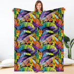 Colorful Leaves Tropical Pattern Print Blanket
