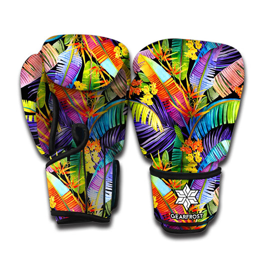 Colorful Leaves Tropical Pattern Print Boxing Gloves