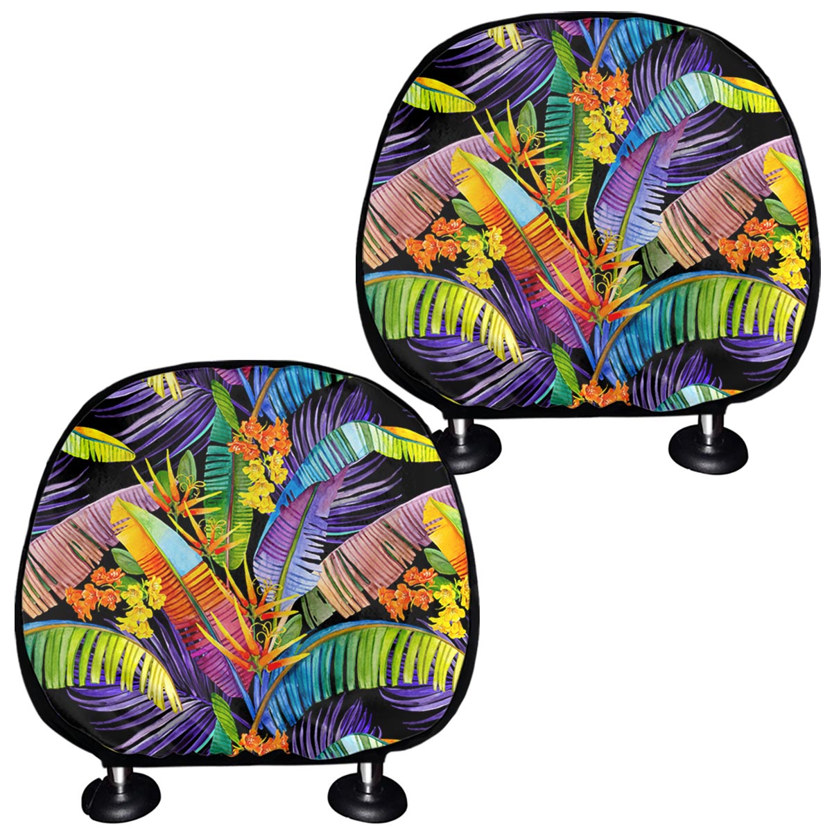 Colorful Leaves Tropical Pattern Print Car Headrest Covers