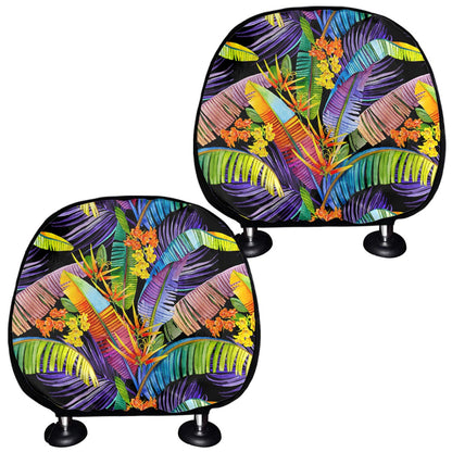 Colorful Leaves Tropical Pattern Print Car Headrest Covers
