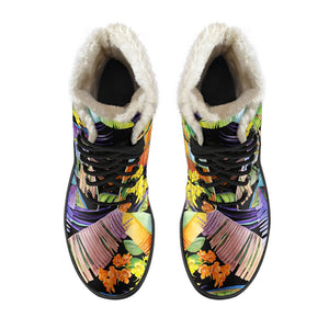 Colorful Leaves Tropical Pattern Print Comfy Boots GearFrost