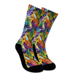 Colorful Leaves Tropical Pattern Print Crew Socks