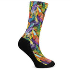 Colorful Leaves Tropical Pattern Print Crew Socks
