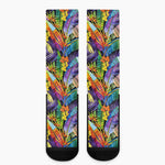 Colorful Leaves Tropical Pattern Print Crew Socks