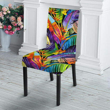 Colorful Leaves Tropical Pattern Print Dining Chair Slipcover
