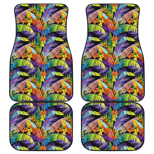 Colorful Leaves Tropical Pattern Print Front and Back Car Floor Mats