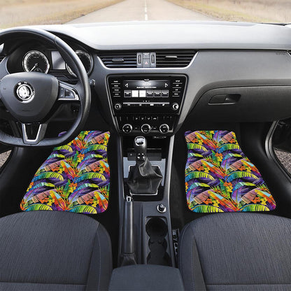 Colorful Leaves Tropical Pattern Print Front and Back Car Floor Mats