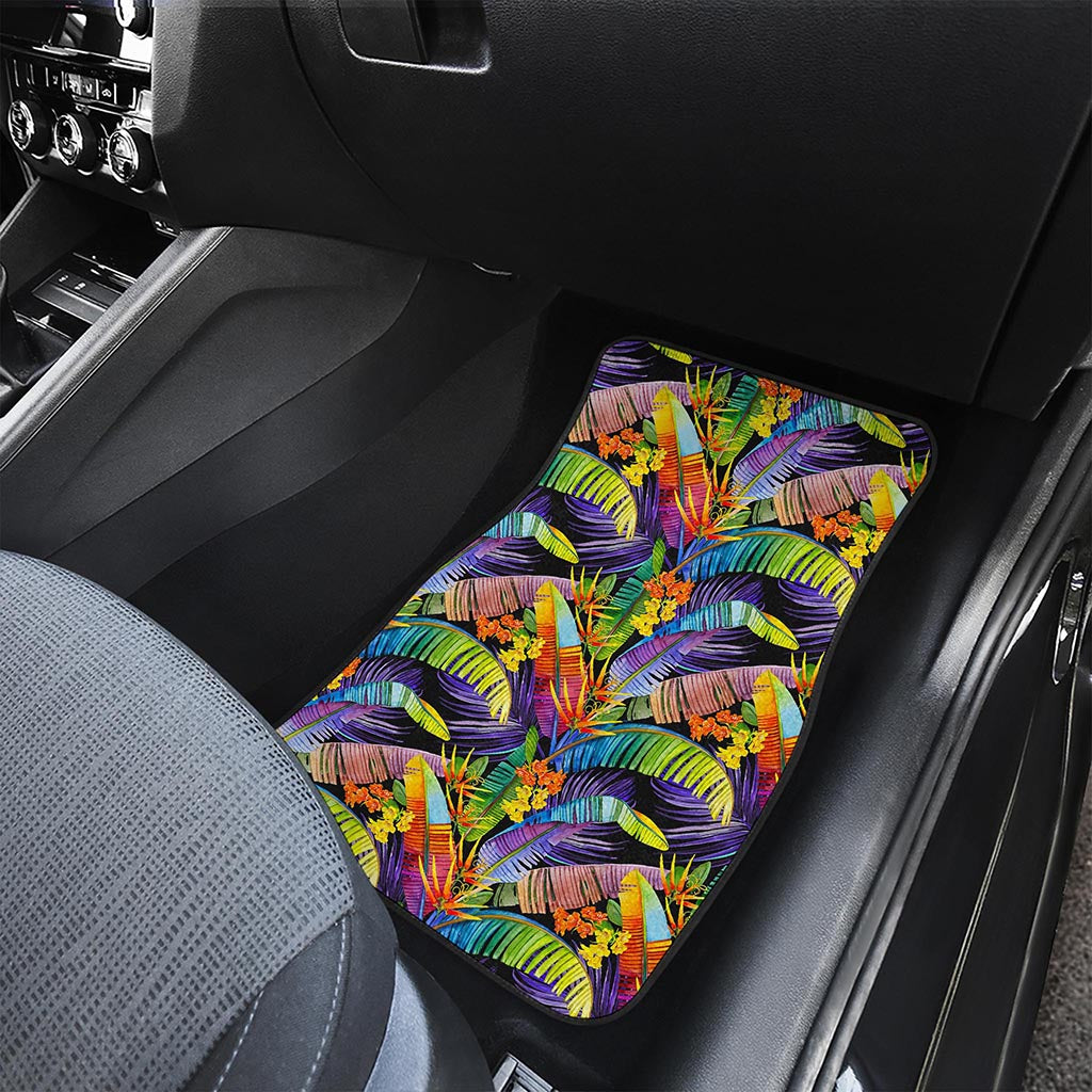 Colorful Leaves Tropical Pattern Print Front and Back Car Floor Mats