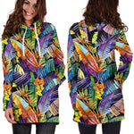 Colorful Leaves Tropical Pattern Print Hoodie Dress GearFrost
